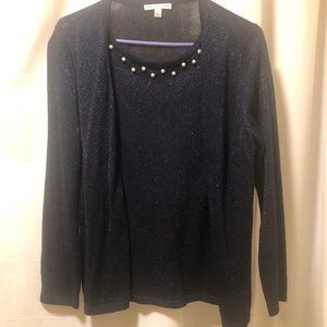2 Layered navy shimmer jeweled sweaters medium large